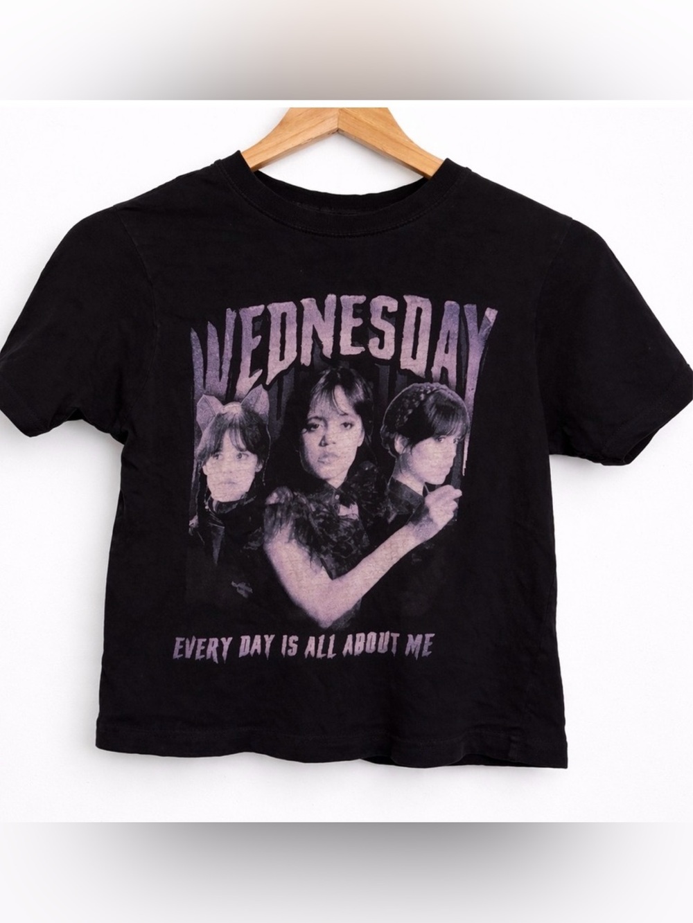 Natori Black Tee with Purple 'Wednesday' Graphic